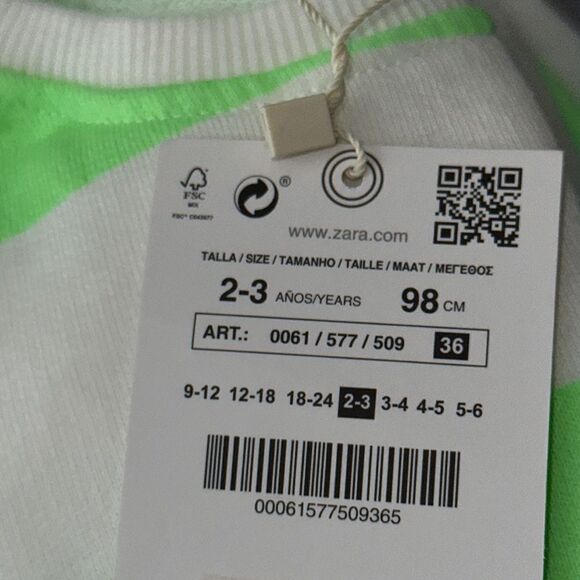 ZARA Kids | Neon Green | NEON STRIPED SWEATSHIRT - Picture 6 of 7